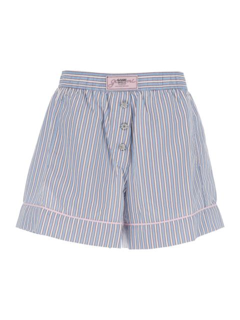Ganni Women Violet Shorts With Logo Patch On The Front And All-Over Striped Motif In Viscose Blend W