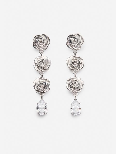 MAGDA BUTRYM Triple rose crystal drop earrings in silver