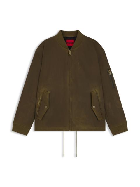 HUGO WAXED-COTTON BOMBER JACKET WITH ADJUSTABLE HEM