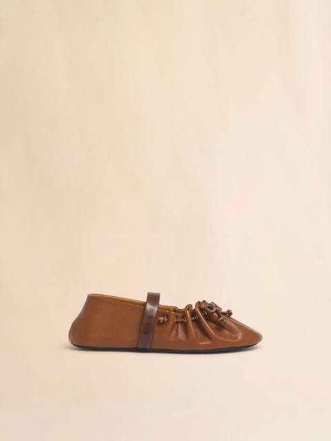 Marni LIGHT AND DARK BROWN LEATHER MARY JANE SOFT BALLERINA