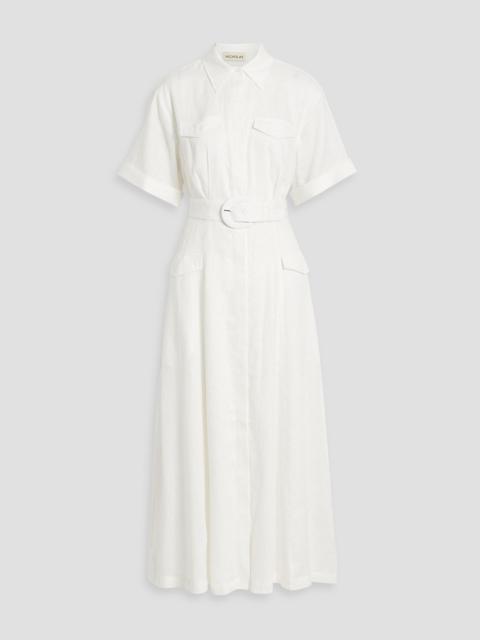 NICHOLAS Belted linen maxi shirt dress