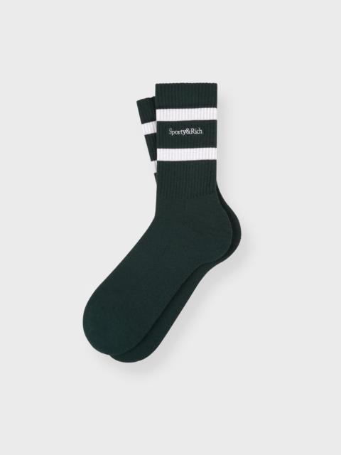 Sporty & Rich Socks Serif Logo Vit/grön ONESIZE
