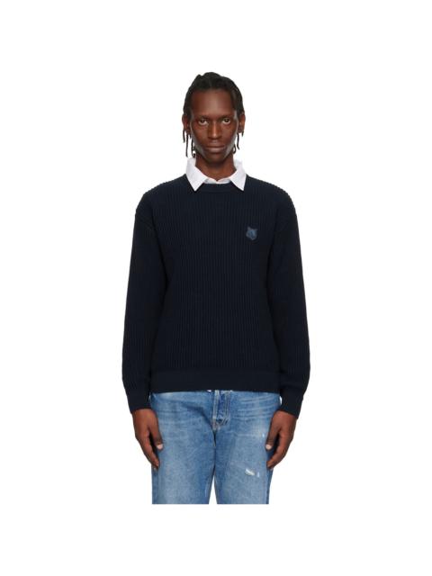 Maison Kitsuné Navy Fox Head Cotton Ribbed Sweater