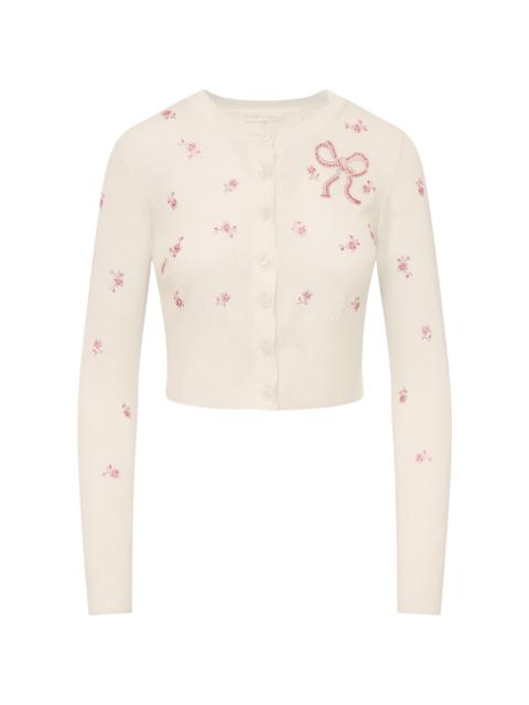 LoveShackFancy Adeanne Embellished Wool Cardigan ivory
