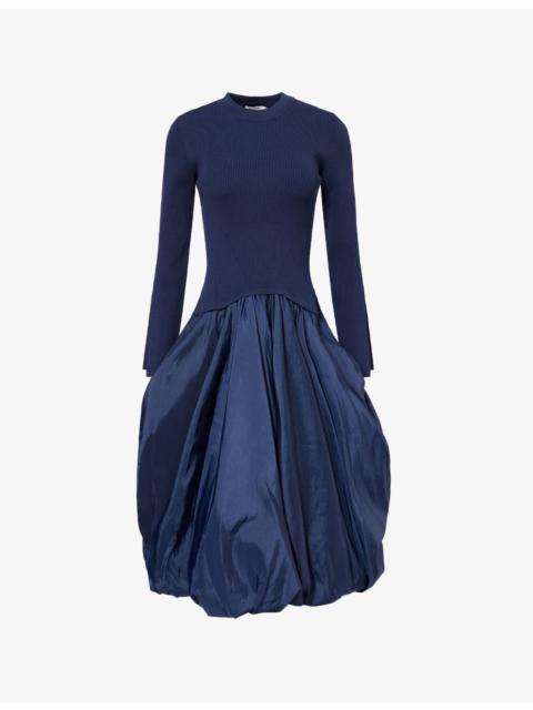 SIMKHAI Kenlie Long-Sleeve Taffeta-Knit Midi Dress