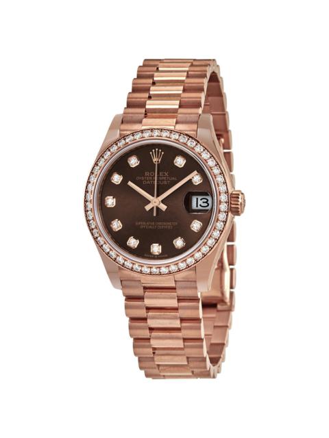 ROLEX Rolex Datejust 31 Chocolate Diamond Dial Ladies 18 ct Everose Gold President Watch 278285CHDP
