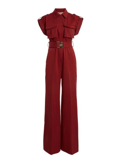 ELIE SAAB Pocket-Detail Cotton-Gabardine Jumpsuit burgundy