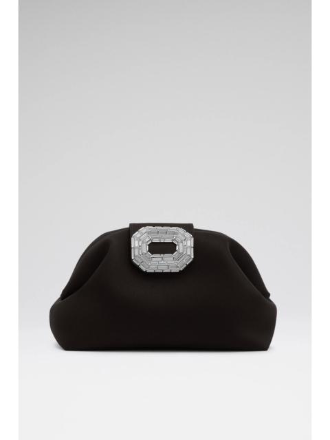 Amina Muaddi CAMELIA CLUTCH BLACK SATIN