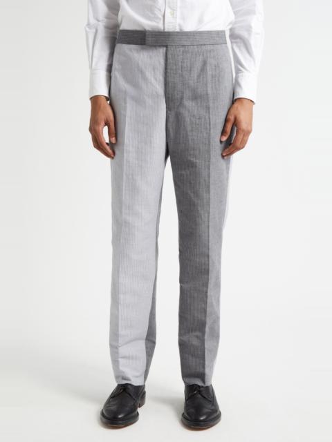 Thom Browne Thom Browne Stripe Colorblock Linen & Cotton Backstrap Pants in Light Grey at Nordstrom