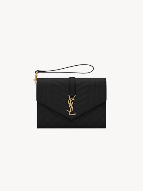 SAINT LAURENT ENVELOPE FLAP POUCH IN MIX MATELASSÉ GRAIN DE POUDRE LEATHER