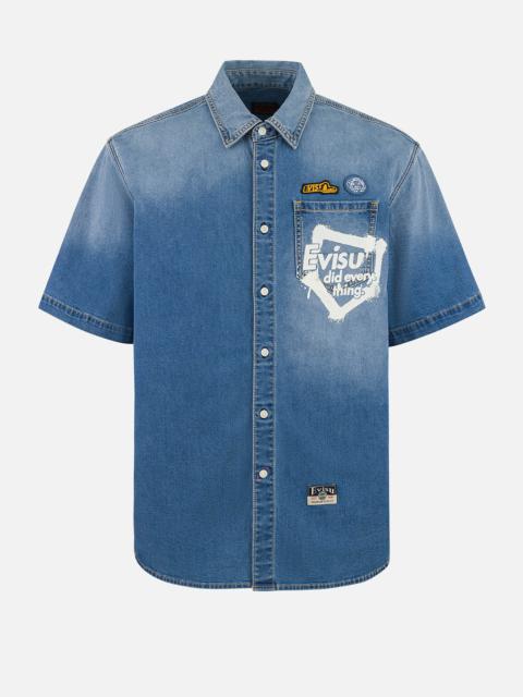 EVISU Graffiti Daicock Print Relax Fit Denim Short-Sleeves Shirt