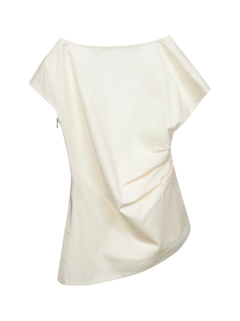 J.W. ANDERSON - Jw Anderson Women Ivory Cotton Twill Asymmetric Top With Lace Insert
