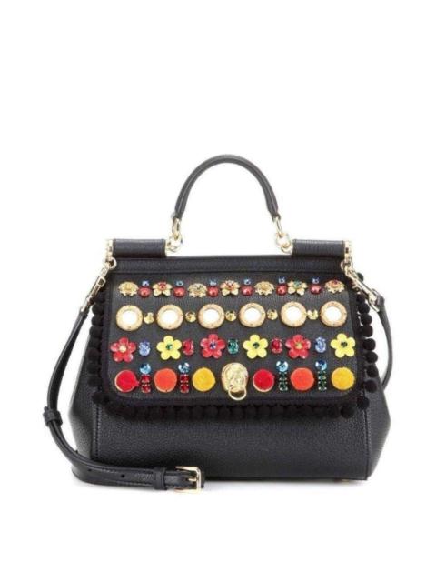 Dolce & Gabbana Sicily In Raffia Shoulder Leather Bag