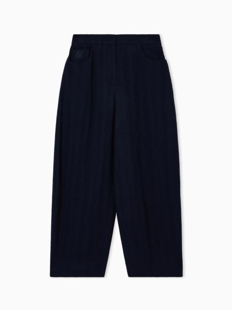 EMPORIO ARMANI WASHED WOOL OVAL-LEG TROUSERS