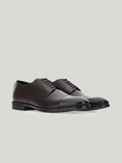 Canali DARK BROWN DERBY SHOES WITH CALFSKIN TOE CAPS