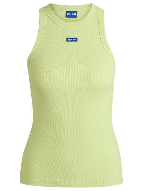 HUGO SLIM-FIT STRETCH-COTTON TOP WITH BLUE LOGO BADGE