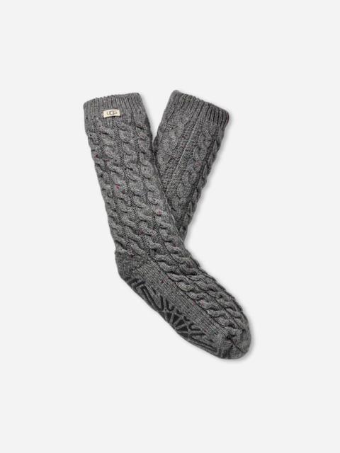 UGG ® Women's Elowyn Cable Knit Fleece Lined Acrylic Blend in Charcoal Heather Confetti