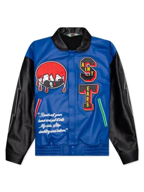 SAINT M×××××× SAINT MICHAEL X DENIM TEARS HOLY GRAIL VARSITY JACKET - BLUE