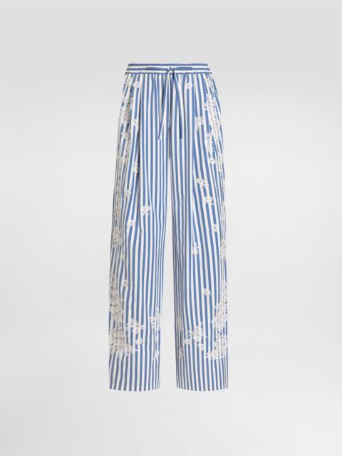 Dolce & Gabbana Striped poplin trousers with embroidery and rhinestones