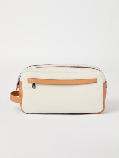 Brunello Cucinelli Cowhide beauty case with double zipper