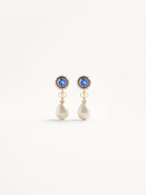 Valentino VLOGO SIGNATURE EARRINGS IN METAL, ENAMEL, PEARLS AND CRYSTALS