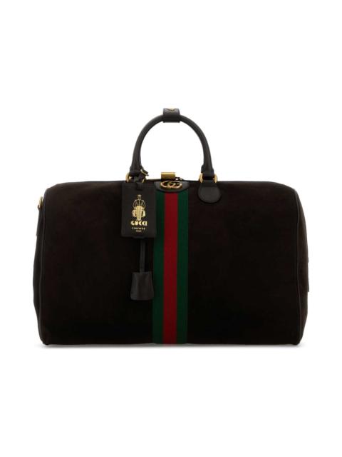 GUCCI Dark Brown Suede Medium Gucci Savoy Travel Bag