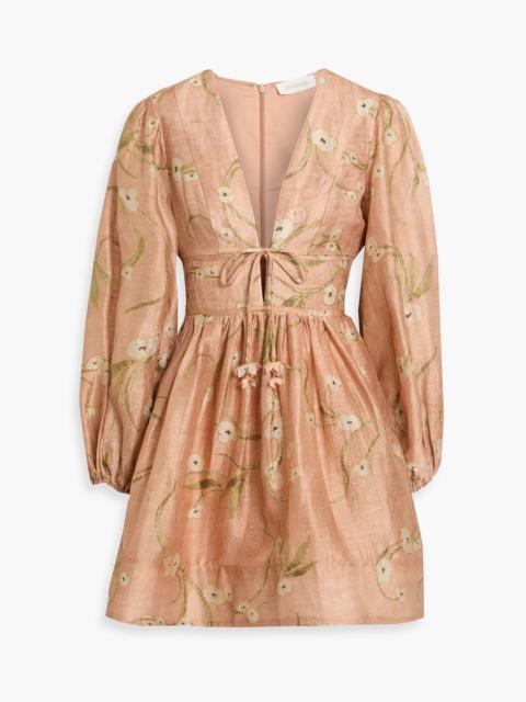 Zimmermann Embroidered floral-print linen and silk-blend gauze mini dress