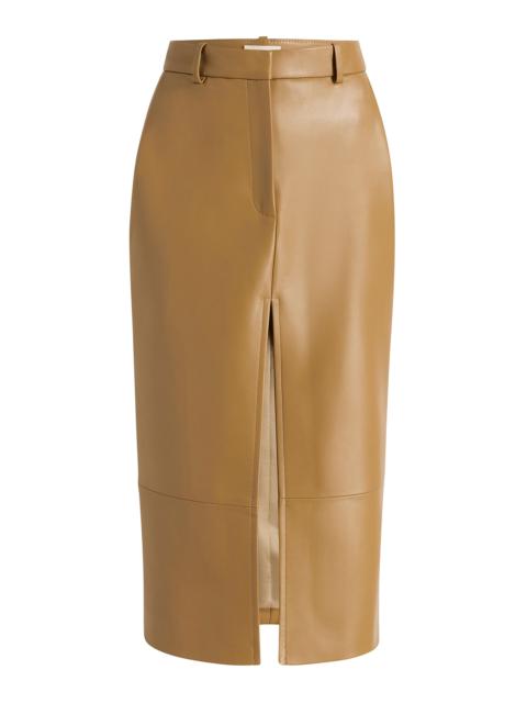 KHAITE Anden Belted Plonge Leather Midi Skirt yellow