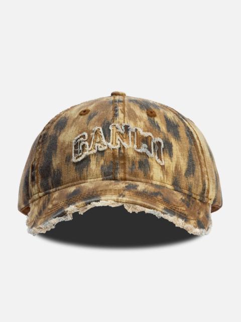 GANNI WASHED COTTON PRINT CANVAS CAP
