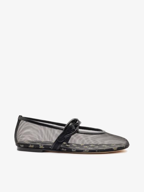 Larroudé Verona Mesh Ballet Flat In Black Mesh and Leather