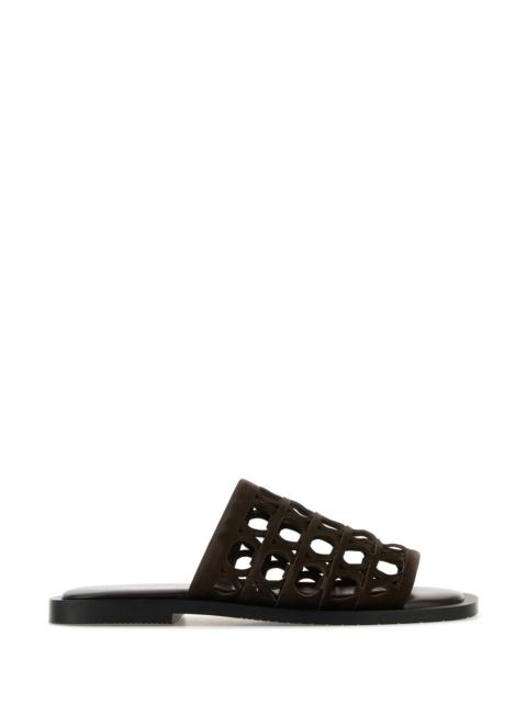 FERRAGAMO Dark brown suede Barbados slippers