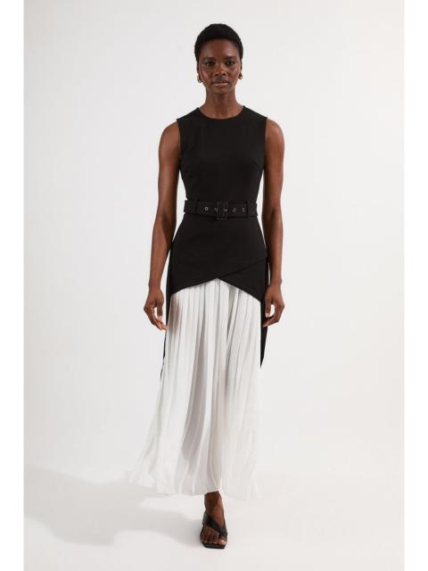 KAREN MILLEN Ponte And Georgette Jersey Pleated Maxi Dress