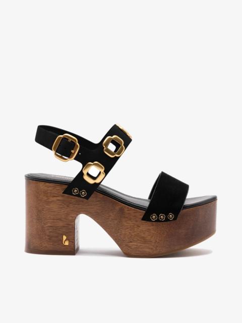 Larroudé Miso Wooden Platform Sandal In Black Suede