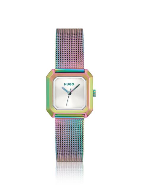 HUGO HAZEL IRIDESCENT SQUARE WATCH WITH MESH BRACELET