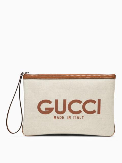 Gucci Beige Canvas Logo Pouch Women