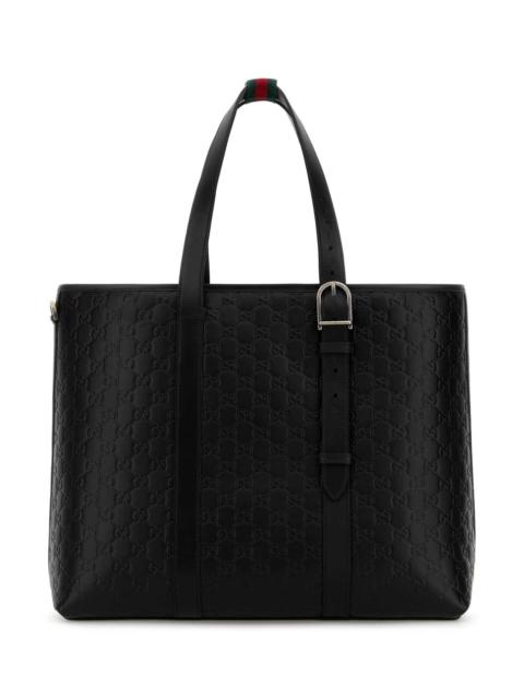 GUCCI Gucci Men Black Leather Large Gg Emblem Shopping Bag