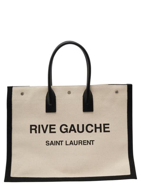 SAINT LAURENT Saint Laurent Men 'Big Rive Gauche' Beige Tote Bag With Contrasting Logo Print In Cotton And Linen M