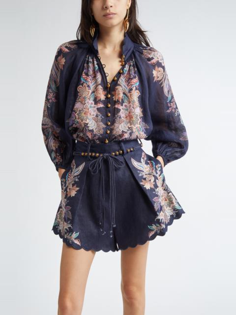 Zimmermann Zimmermann Rhiannon Embroidered Floral Billow Top in Navy Multi Paisley at Nordstrom