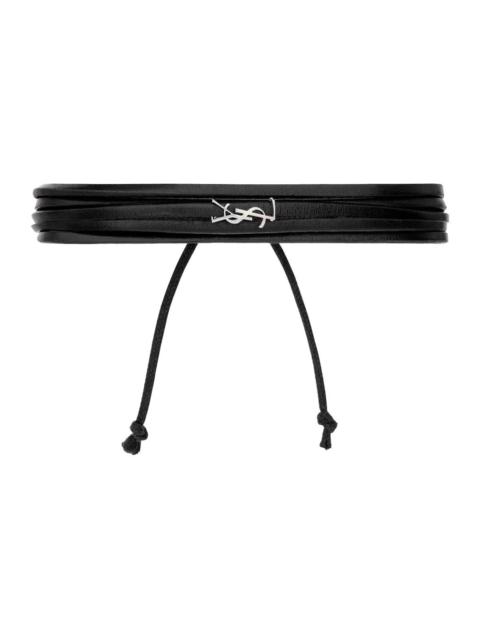 SAINT LAURENT Saint Laurent Men Black Multi-Cord Bracelet With Cassandre On The Front In Leather Man