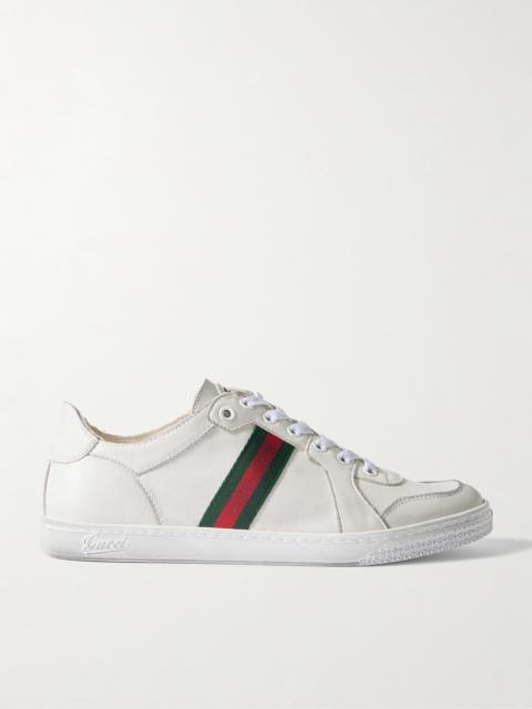 GUCCI Stretch Distressed Webbing-trimmed Leather Sneakers