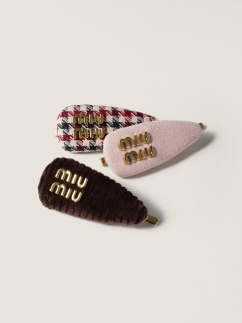 Miu Miu Checked fabric, corduroy and suede hair barrettes