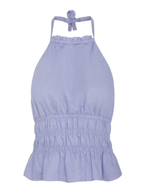 onia Air Linen Smocked Halter Top light blue
