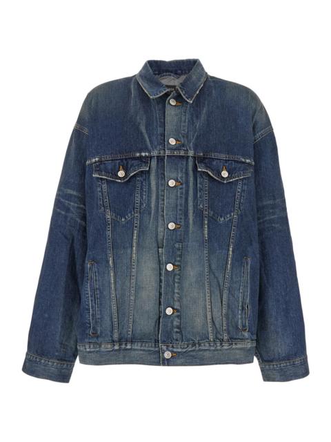 BALENCIAGA Balenciaga Men Blue Jacket With Classic Collar And Maxi Logo Print On The Rear In Denim Man