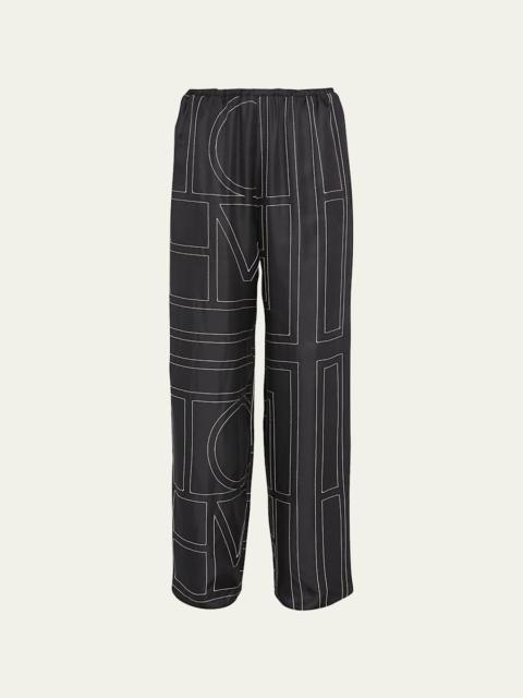 TOTEME Monogram-Embroidered Silk Pajama Pants