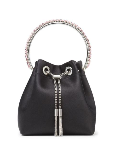 JIMMY CHOO Jimmy Choo Women 'Bon Bon' Mini Black Handbag With Metal Crystal Bracelet Handle In Satin Fabbric Wo