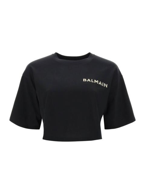 Balmain Cropped T Shirt With Metallic Logo