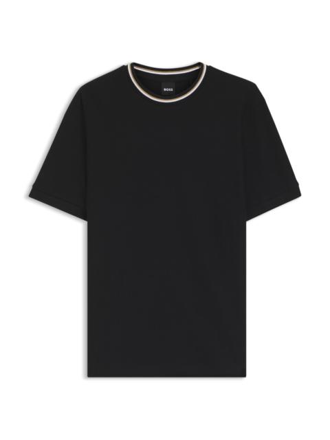BOSS STRIPED-COLLAR T-SHIRT IN COTTON PIQUÉ