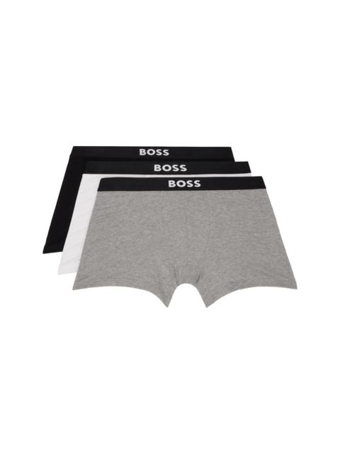 BOSS Three-Pack White & Black Logo-Waistband Boxer Briefs