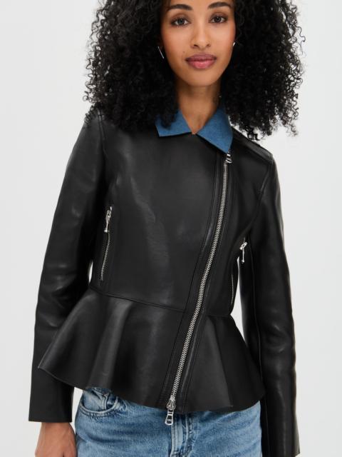 L'AGENCE Lyric Peplum Leather Biker Jacket