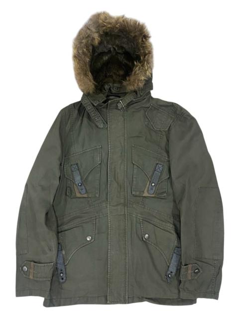 PPFM Ppfm Punk Raccoon Fur Hooded Multi-Pocket Design Military